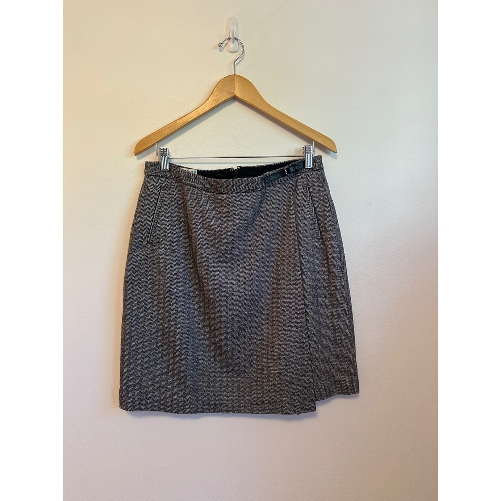 LL Bean Gray Cotton Herringbone Wrap Skirt | Size 10